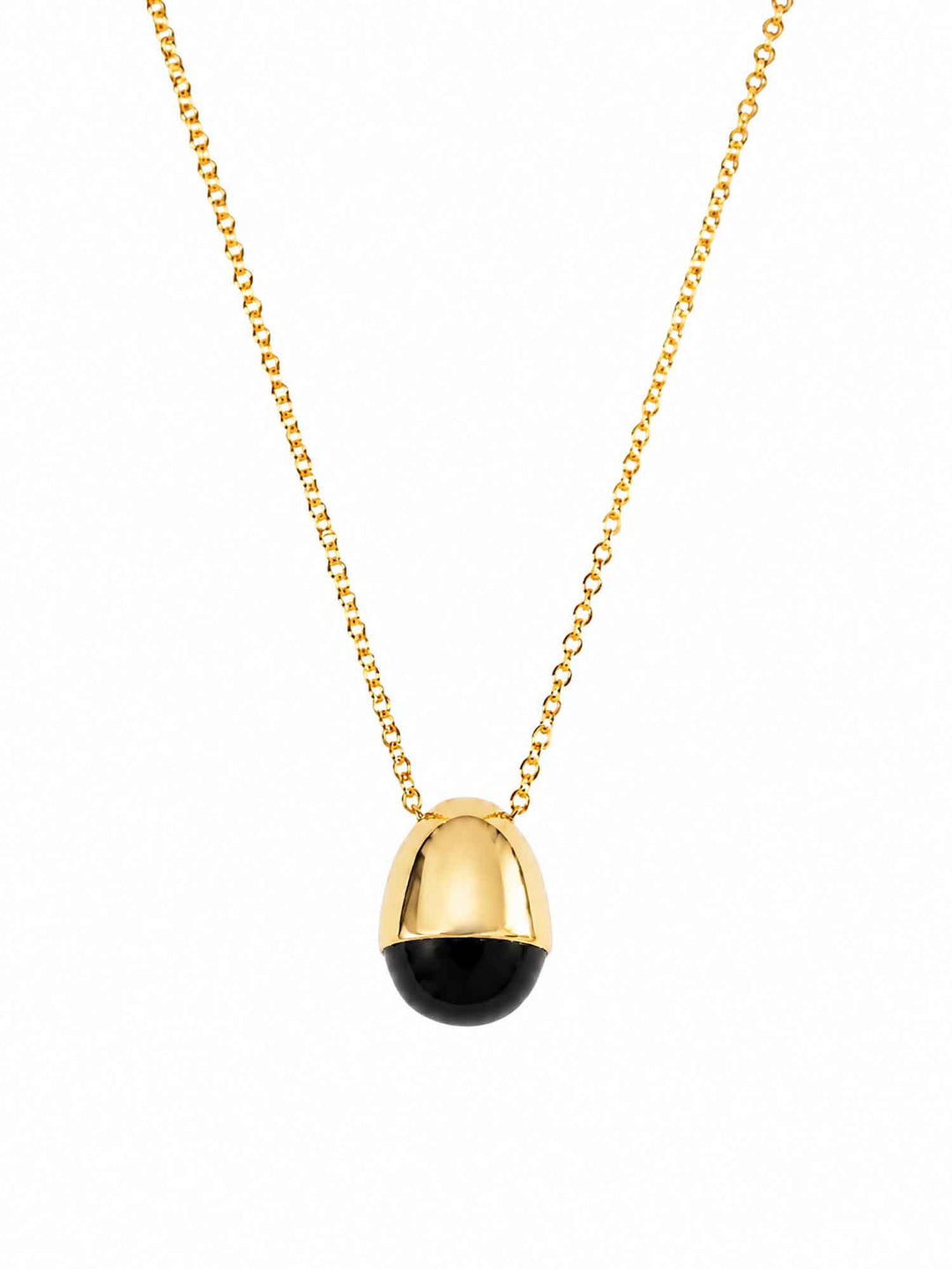 Renira black onyx gold pendant necklace on white background