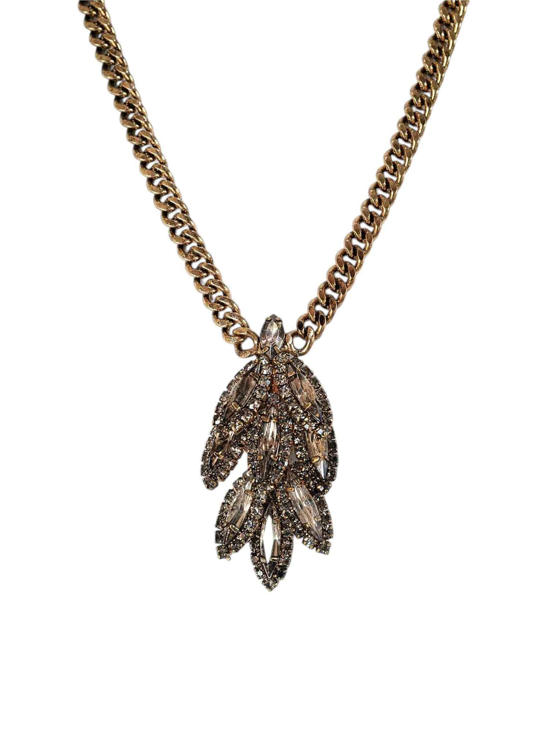 Selene smoky crystal leaf pendant necklace on white background