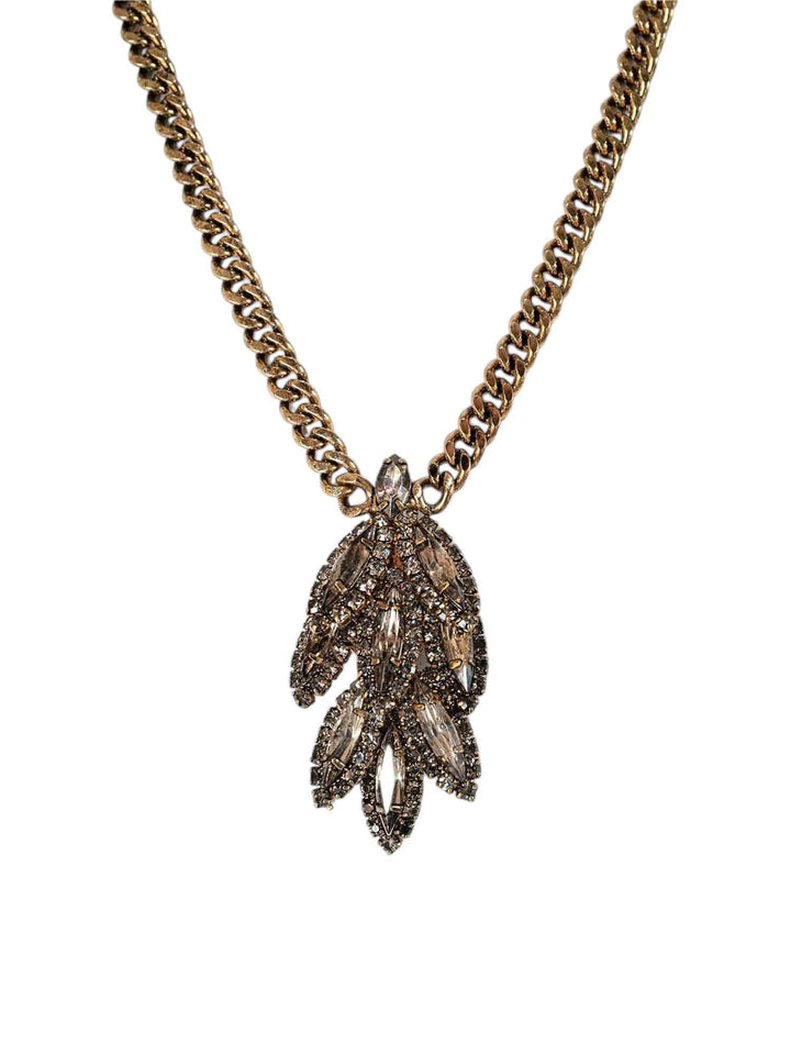 Selene smoky crystal leaf pendant necklace on white background