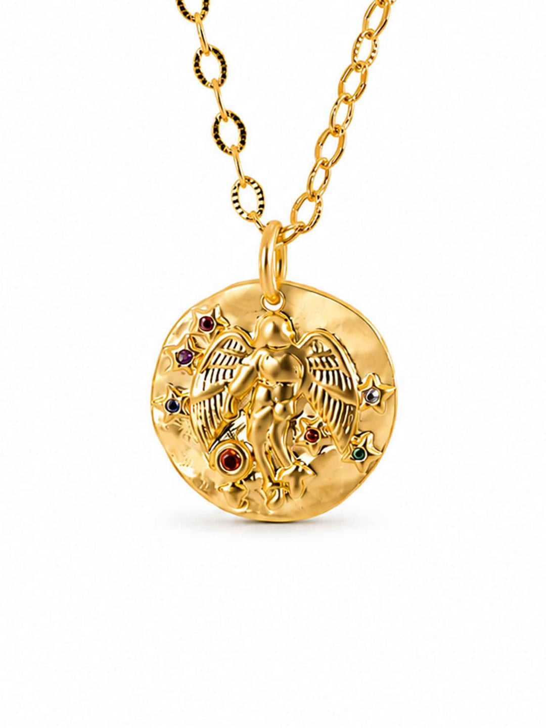 Sydney angel medallion gold pendant necklace on white background