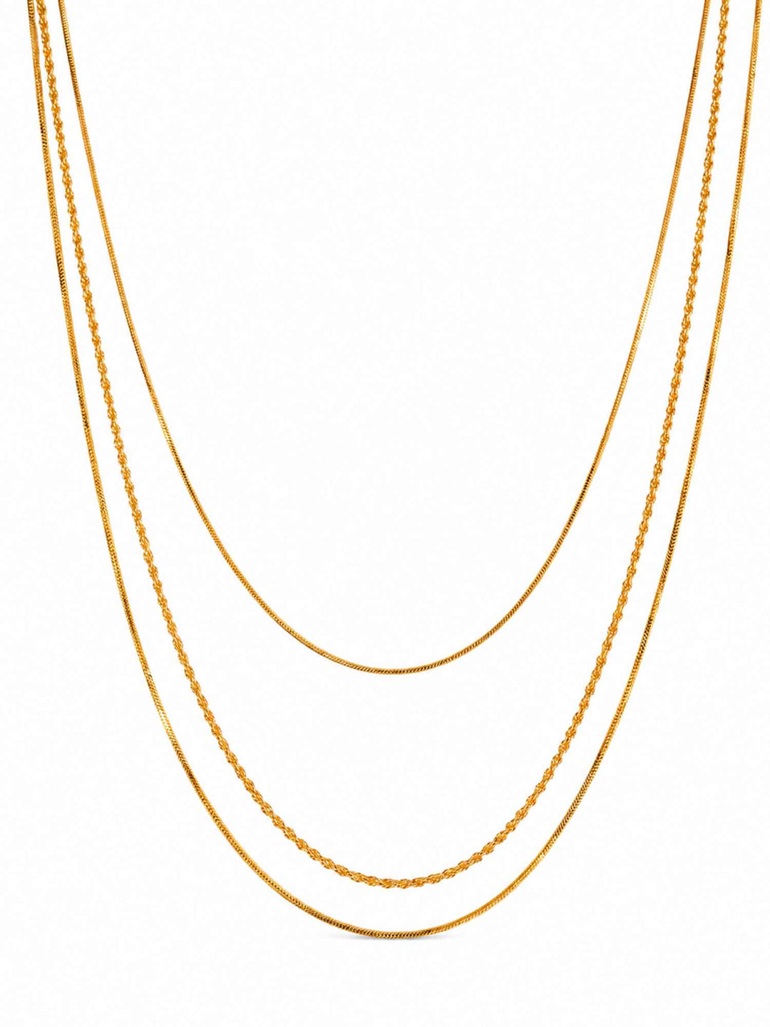 Thesira layered gold chain necklace on white background