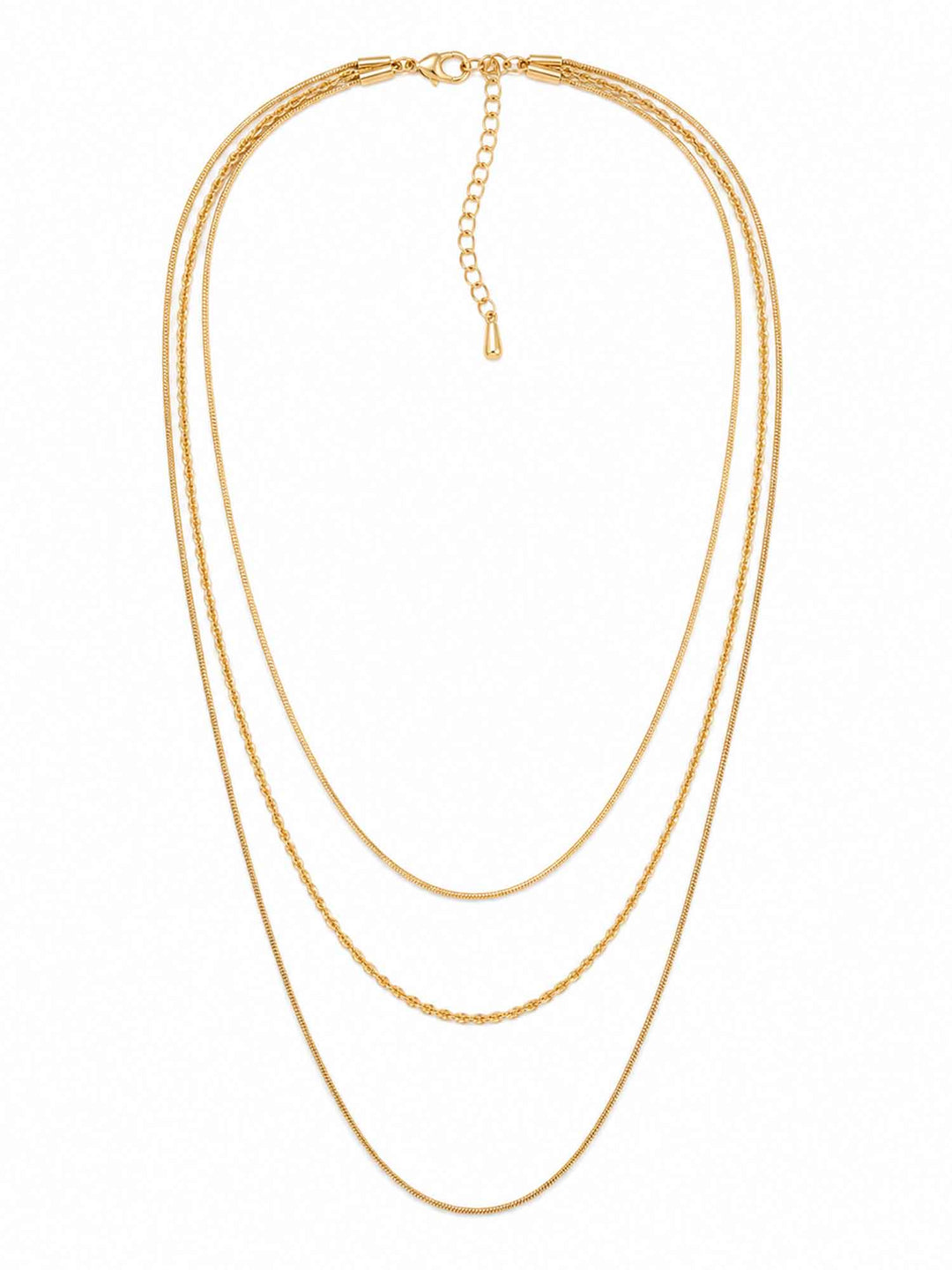 Full view of Thesira layered gold chain necklace with adjustable extension chain