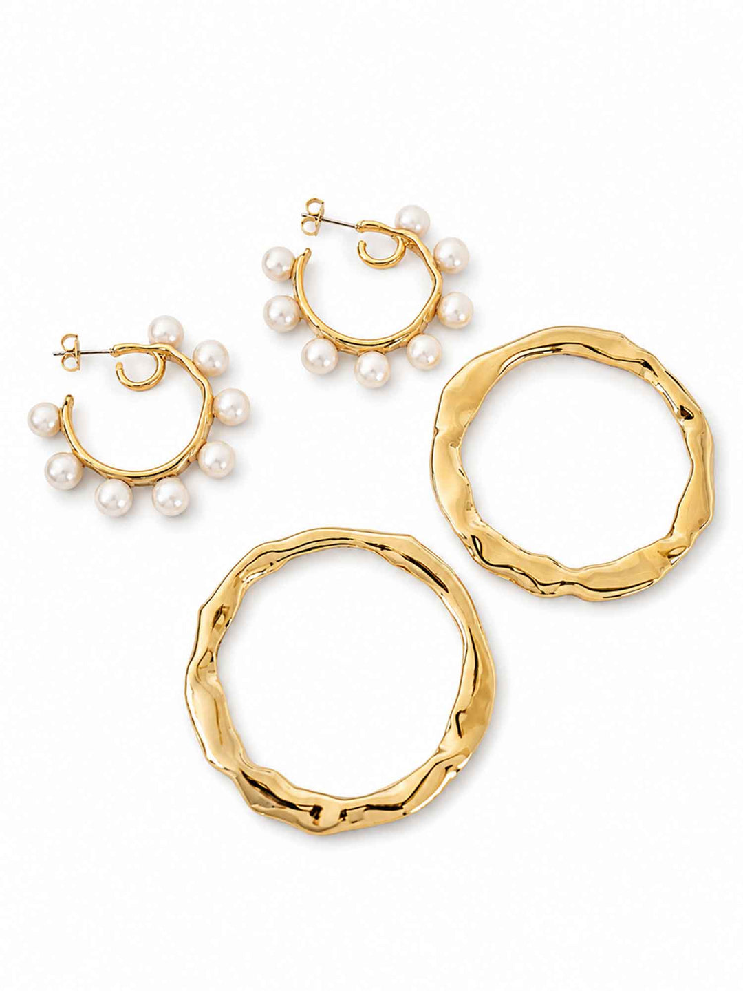 Detachable parts of two-way cotton pearl gold hoop earrings