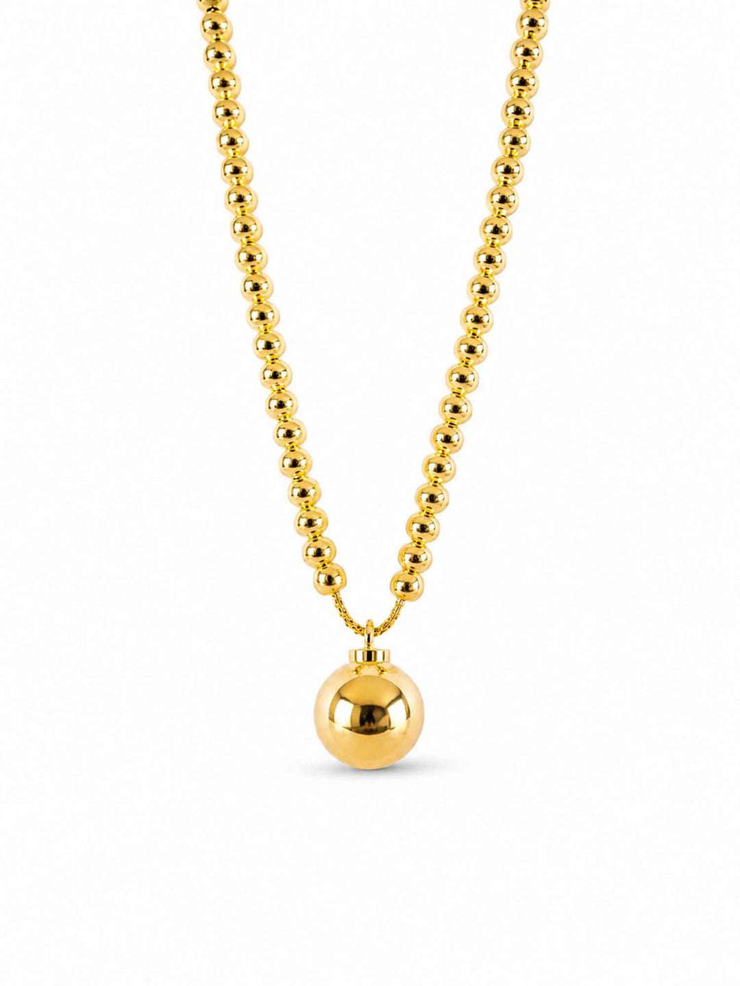Yara gold ball pendant necklace on white background
