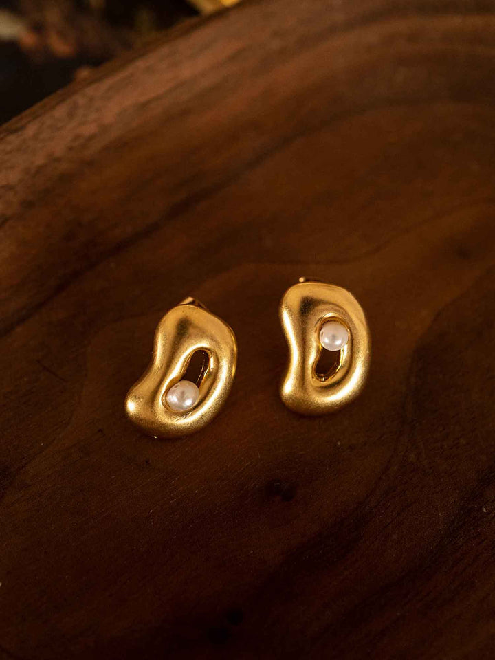 Pendientes Perlas Habas Caladas Oro