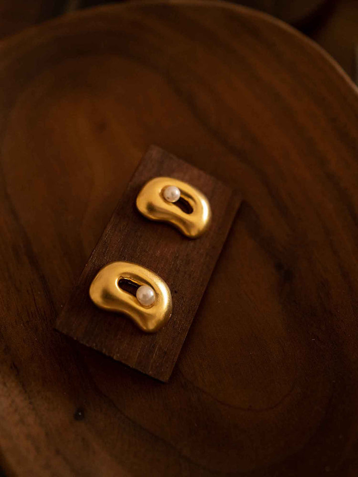 Pendientes Perlas Habas Caladas Oro
